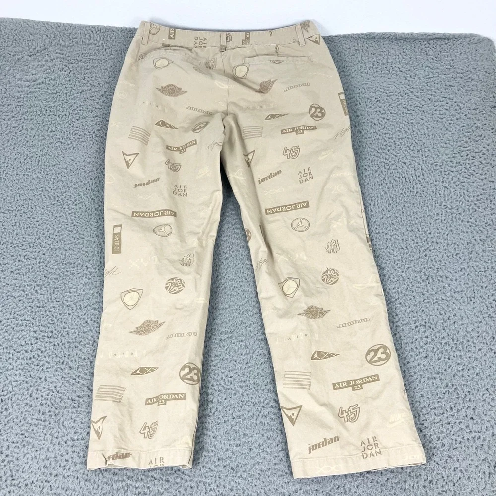 Nike Air Jordan Pants Mens 34 Tan Flight Heritage Woven Khaki All Over Print